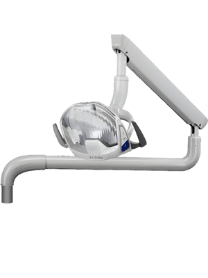 Close-up of a dental light fixture showcasing its sleek, modern design and adjustable features for optimal illumination.